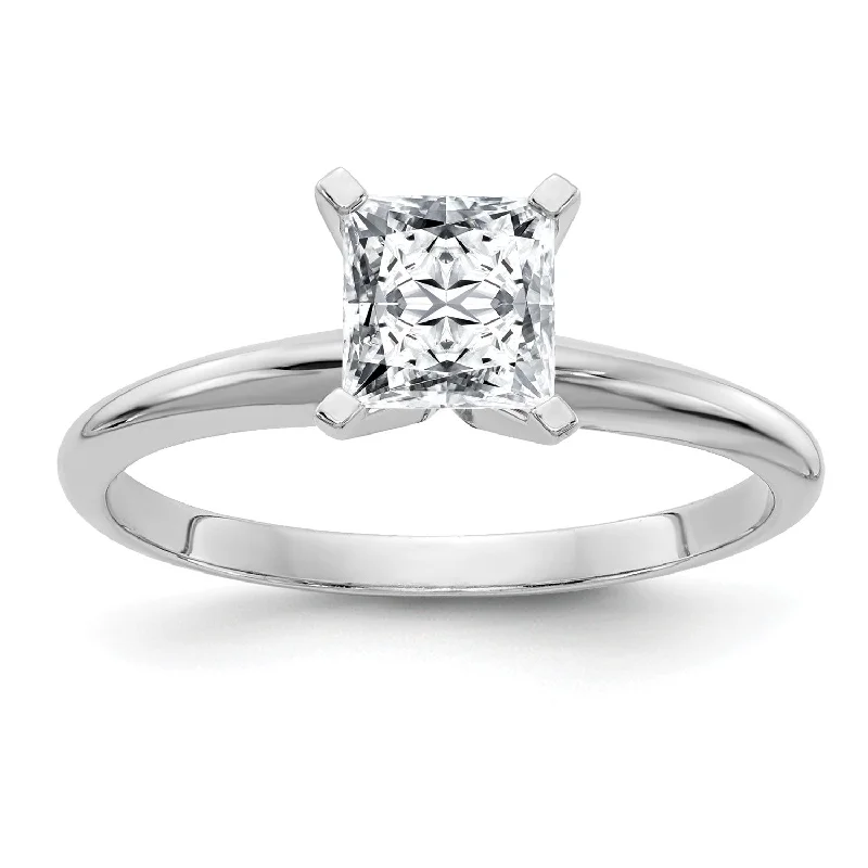 Engagement Ring with Pink Diamond-5.5MM Princess Cut Moissanite Solitaire Engagement Ring in 14KT White Gold; Size 6