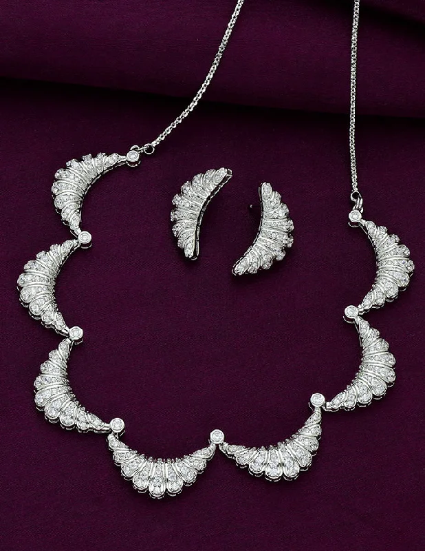 Gold Pendant Necklace-Designer Zirconia Rhodium Necklace Set