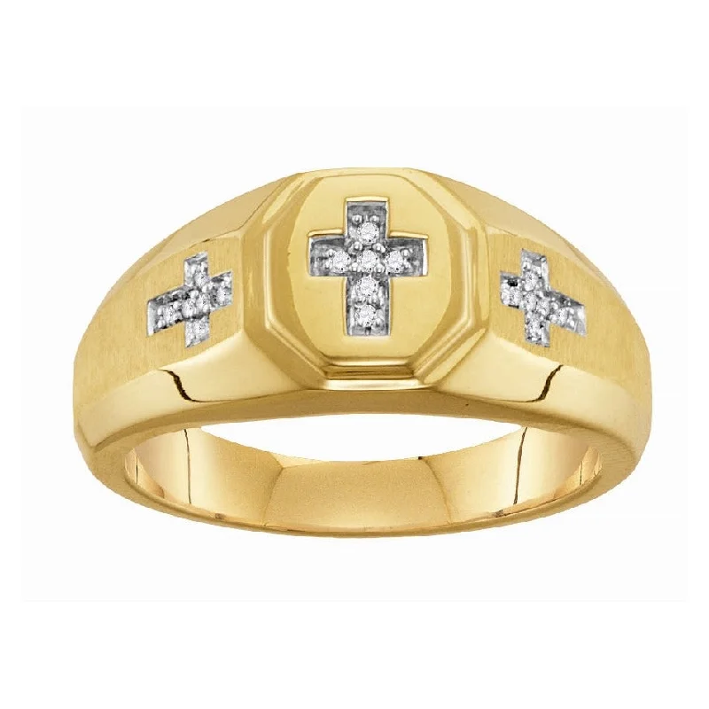 Platinum Diamond Ring-1/14 CTW Diamond Cross Ring in 10KT Yellow Gold