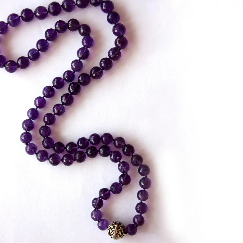 Custom Initial Necklace-Devi Guru Bead Necklace- Amethyst