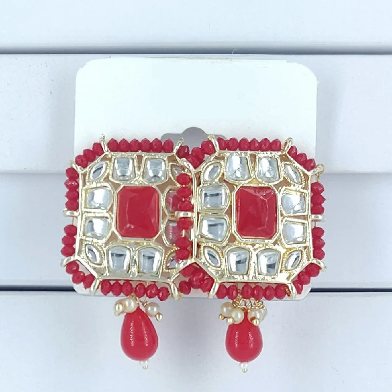 Handmade Hoop Earrings-Corbeda Fashion Gold Plated Kundan Stone Dangler Earrings