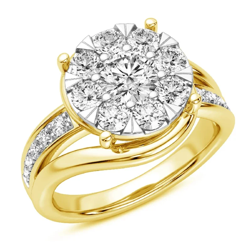 Silver Wedding Band with Diamonds-Signature EcoLove 1-1/2 CTW Lab Grown Diamond Cluster Engagement Ring in 14KT Yellow Gold