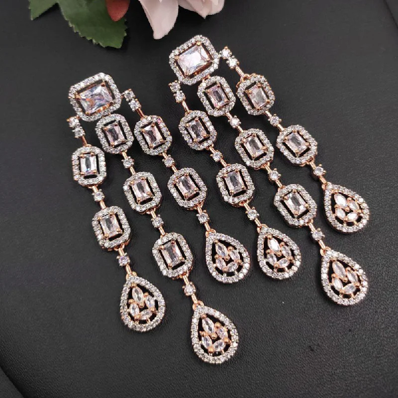 Large Gem Earrings-Aamrapali Rose Gold Plated AD Dangler Earrings