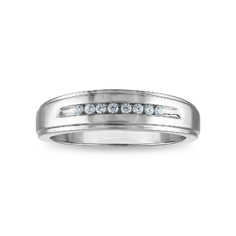 Wedding Band for Men-1/10 CTW Diamond Wedding Ring in 10KT White Gold