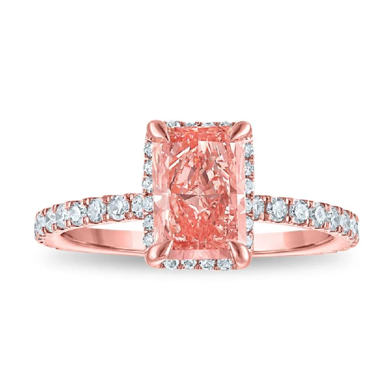 Custom Diamond Ring-Signature EcoLove 2 CTW Fancy Pink Lab Grown Diamond Halo Engagement Ring in 14KT Rose Gold