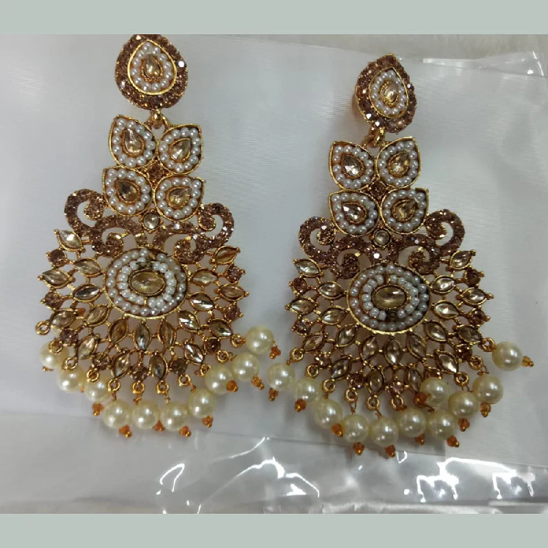 Statement Earrings for Bridesmaids-Khushboo Jewellers Gold Plated Crystal Stone And Pearl Dangler Earrings