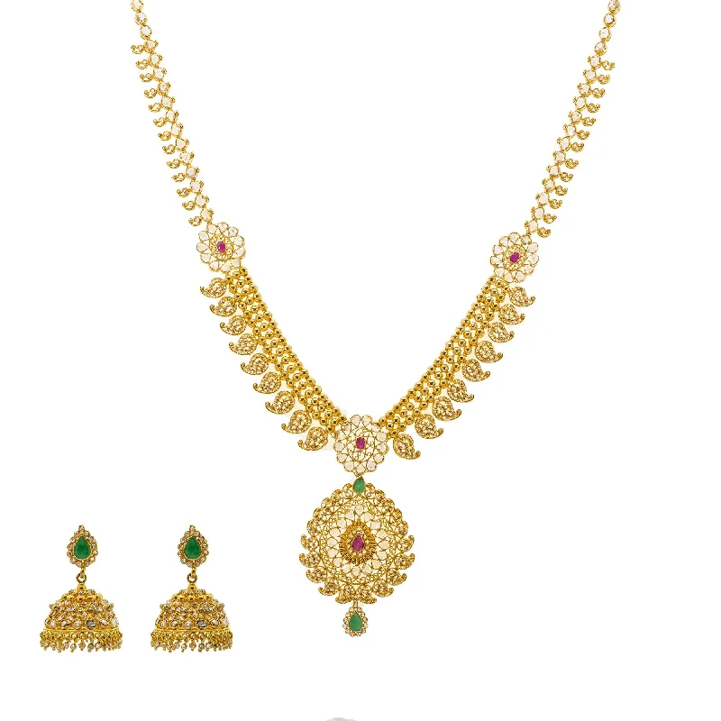 Colorful Crystal Necklace-22K Gold & Uncut Diamond Anika Laxmi Set