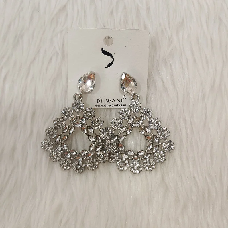 Luxury Gold Drop Earrings-Dhwani Silver Plated Austrian Stone Dangler Earrings