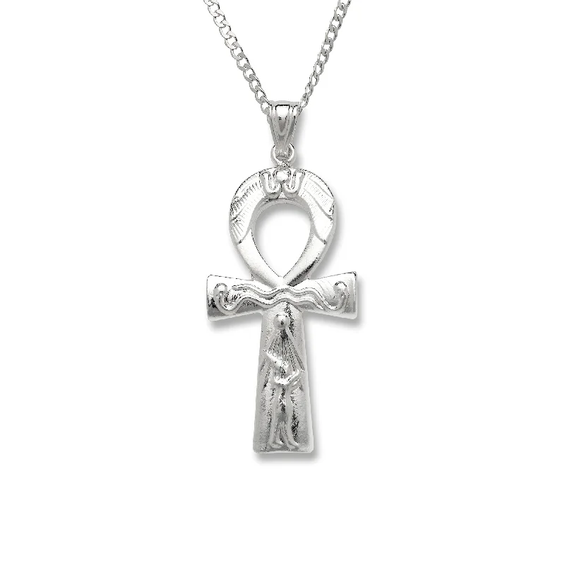 Gemstone Pendant Necklace-Key of Life .925 Sterling Silver Ankh Pendant Necklace