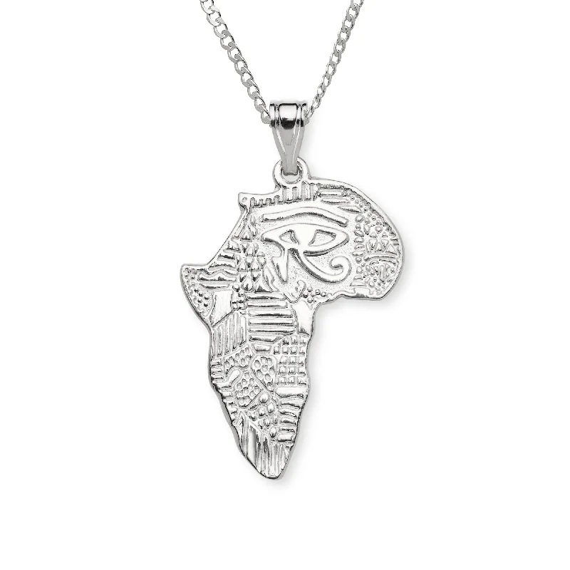 Silver Necklace with Stones-African Map w. Eye of Ra 925 Sterling Silver Pendant Necklace