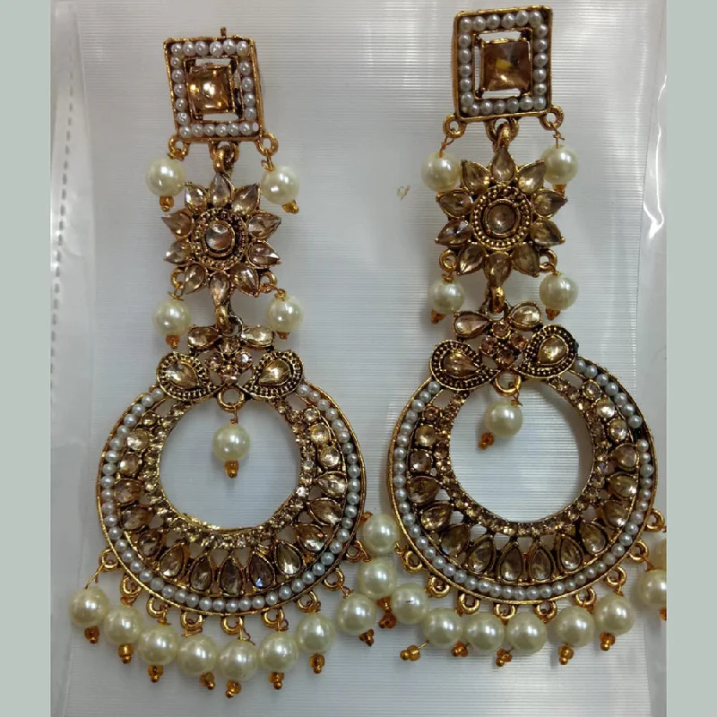 Trendy Earrings for Young Women-Khushboo Jewellers Gold Plated Crystal Stone And Pearl Dangler Earrings