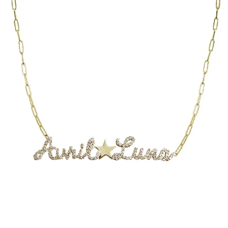 Custom Name Necklace for Gift-2 Pave Names and Gold Charm Necklace