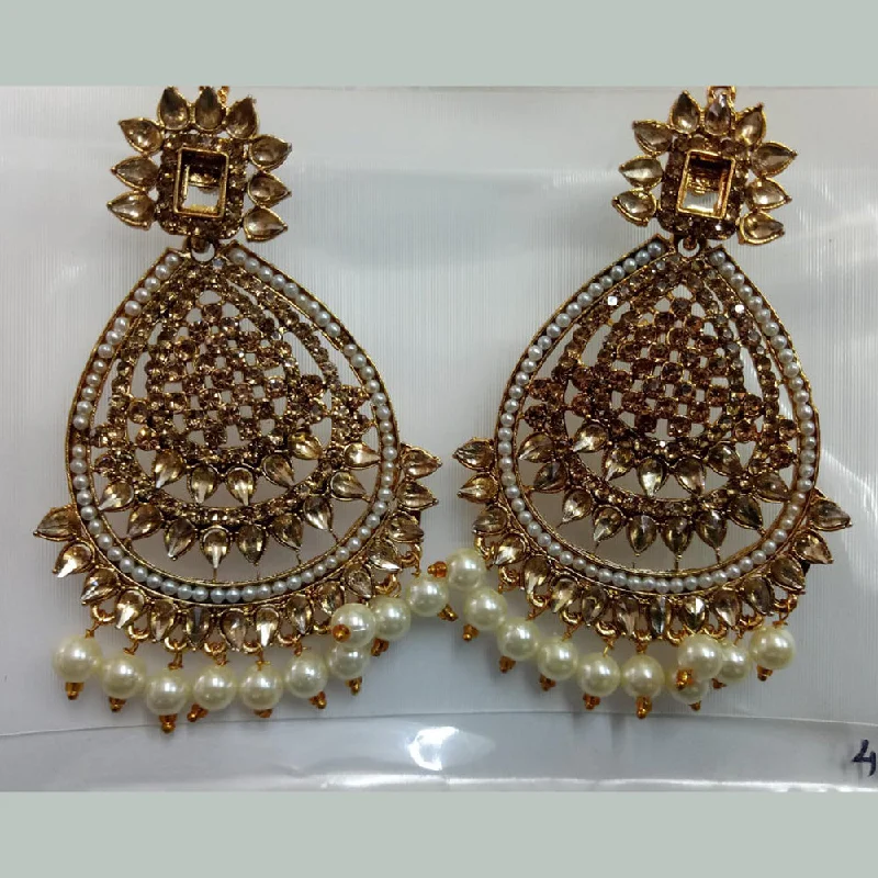 Modern Silver Earrings-Khushboo Jewellers Gold Plated Crystal Stone And Pearl Dangler Earrings