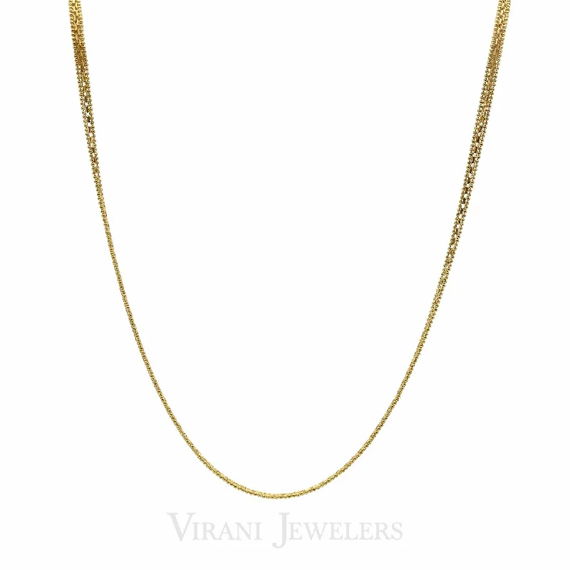 Gold Necklace for Party-22K Yellow Gold Box Chain Necklace W/ Beaded Trim Accents for Men