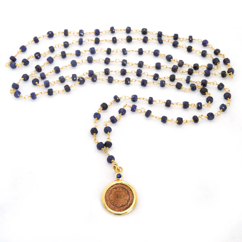 Diamond Pendant Necklace-Blue Sapphire Sri Yantra Necklace