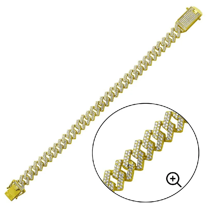 Adjustable Gemstone Bracelet-Gold Plated 925 Sterling Silver CZ Encrusted Square Miami Cuban Link Bracelet 11.0mm - GMB00076GP