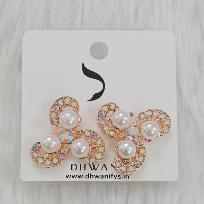 Silver Hoop Earrings for Women-Dhwani Rose Gold Austrian Stone And Pearls Studs Earrings