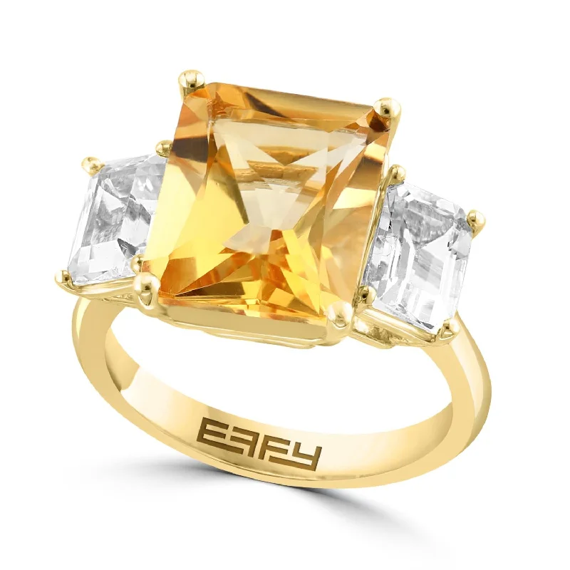 Personalized Wedding Ring Set-EFFY 12X10MM Emerald Shape Citrine and White Topaz Fashion Ring in 14KT Yellow Gold