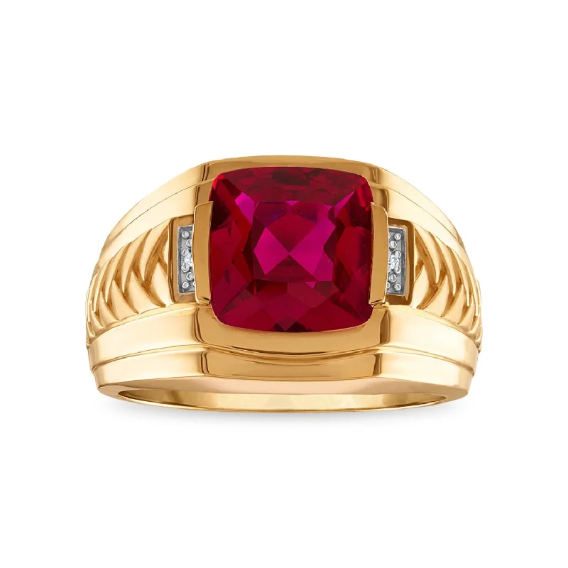 Princess Cut Engagement Ring-10MM Cushion Ruby and Diamond Fashion Ring in 10KT Yellow Gold