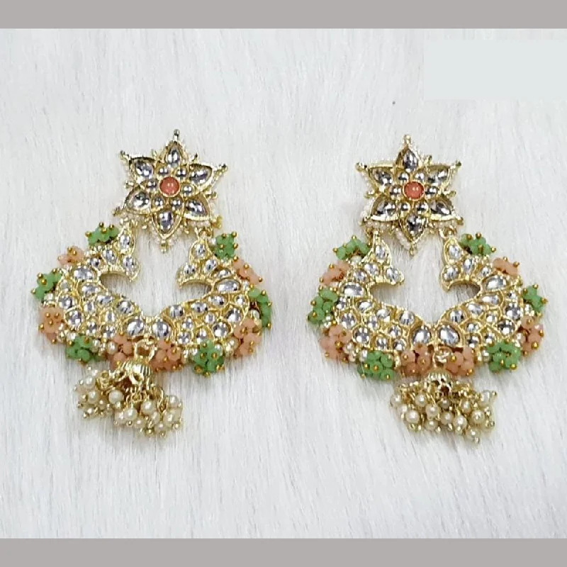 Elegant Diamond Earrings-Midas Touch Gold Plated Kundan Stone And Pearls Dangler Earrings