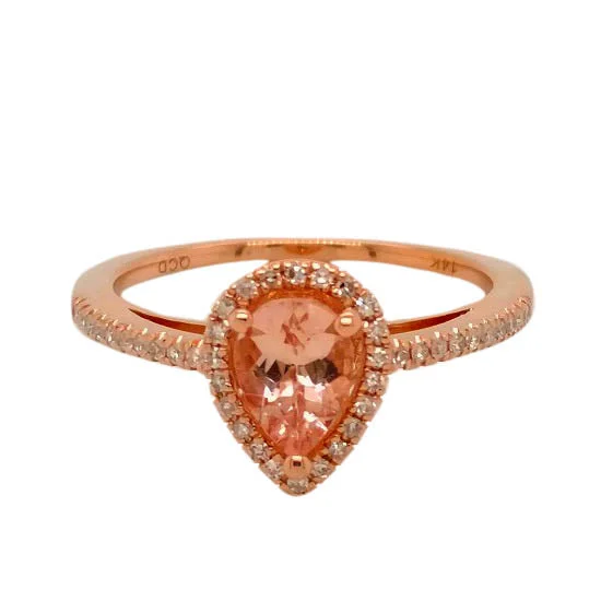 Large Cocktail Ring-7X5MM Pear Morganite Ring in 14KT Rose Gold