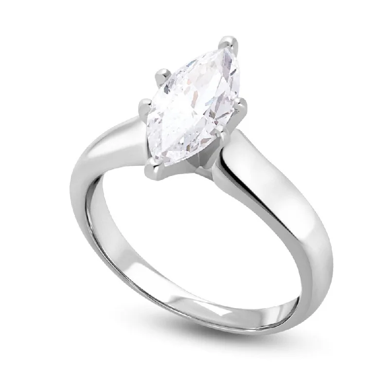 Heart Shaped Ring for Women-Signature Certificate 1/2 CTW Marquise Diamond Solitaire Engagement Ring in 14KT White Gold