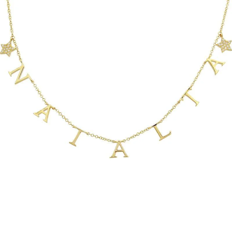 Elegant Gold Pendant Necklace-Gold Name and Diamond Charm Necklace