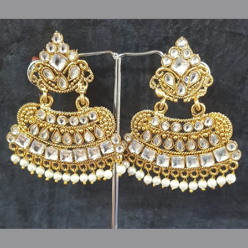 Lightweight Stud Earrings-Shreeji Gold Plated Kundan Stone Dangler Earrings