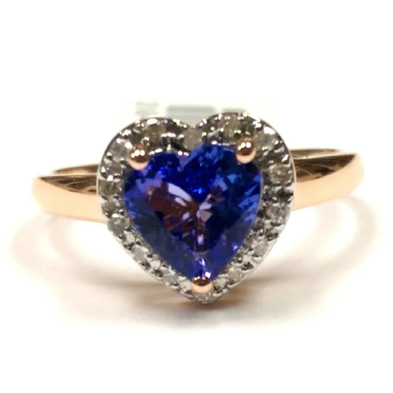 Birthstone Engagement Ring-Heart Shape Tanzanite and Diamond Heart Ring in 14KT Rose Gold