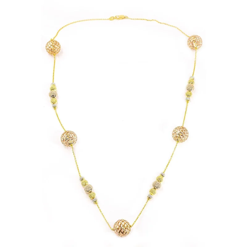 Designer Necklace for Women-22K Multi Tone Gold Chain W/ Hollow Bauble Accents On Cable Pattern Chain