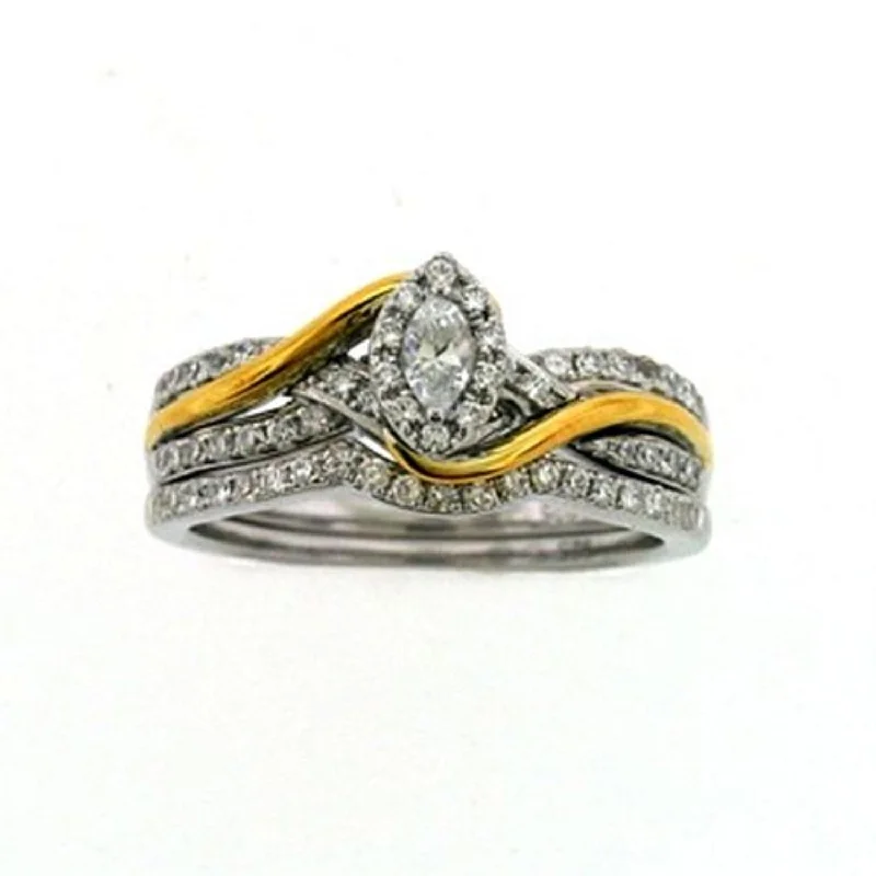 Personalized Wedding Ring Set-1/2 CTW Diamond Bridal Set Ring in 10KT White and Yellow Gold