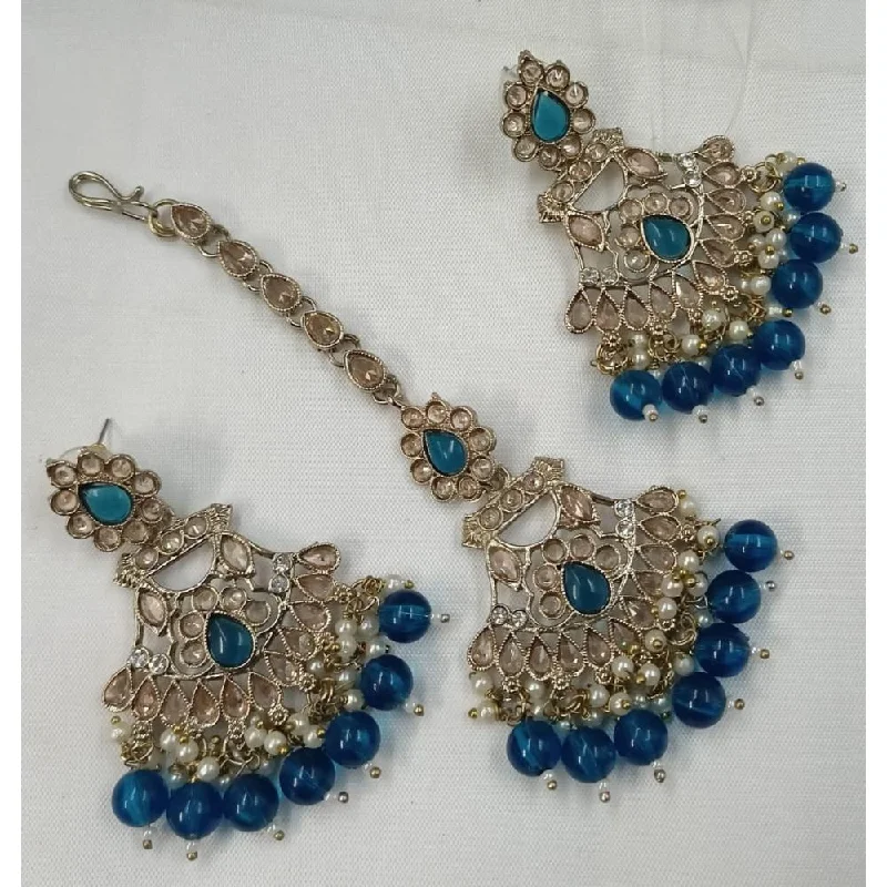 Casual Drop Earrings-Akruti Collection Gold Plated Crystal Stone Earrings With Maangtikka