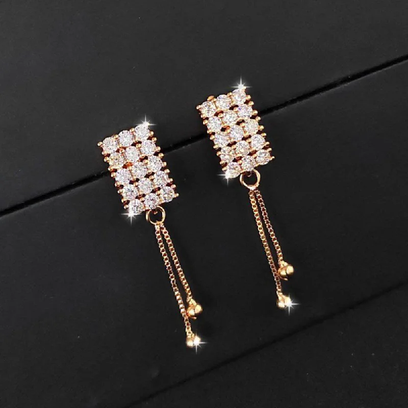 Women’s Drop Earrings-Aamrapali  Rose Gold  Plated AD Dangler Earrings