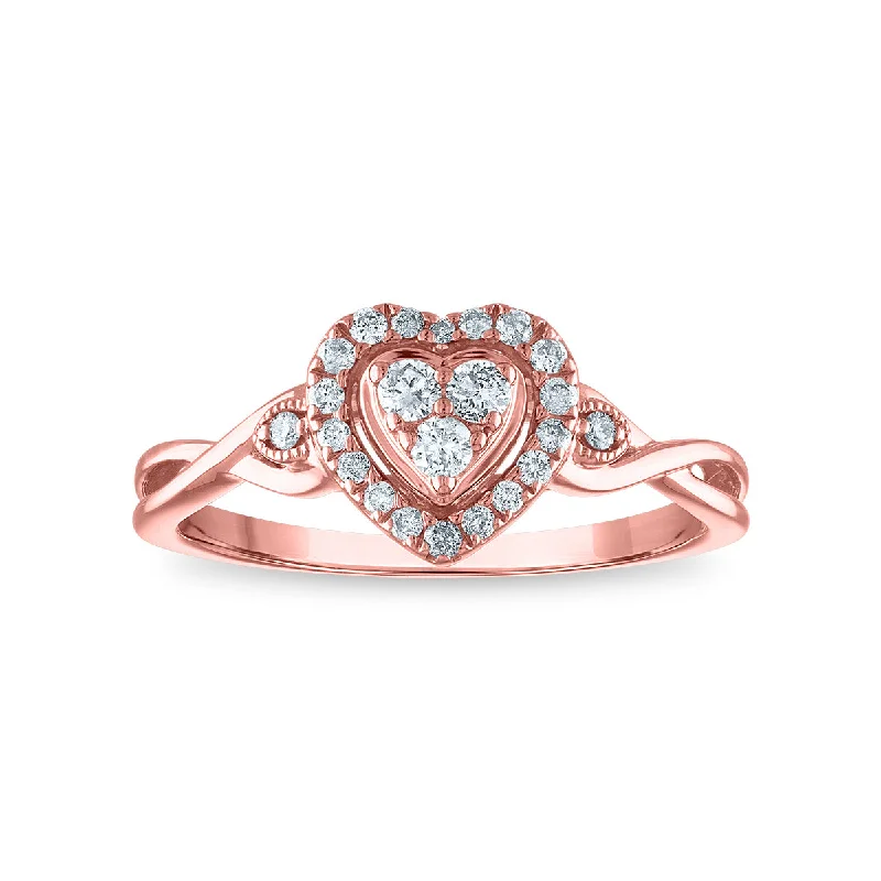 Sapphire and Diamond Ring-LoveSong 1/5 CTW Diamond Heart Promise Ring in 10KT Rose Gold