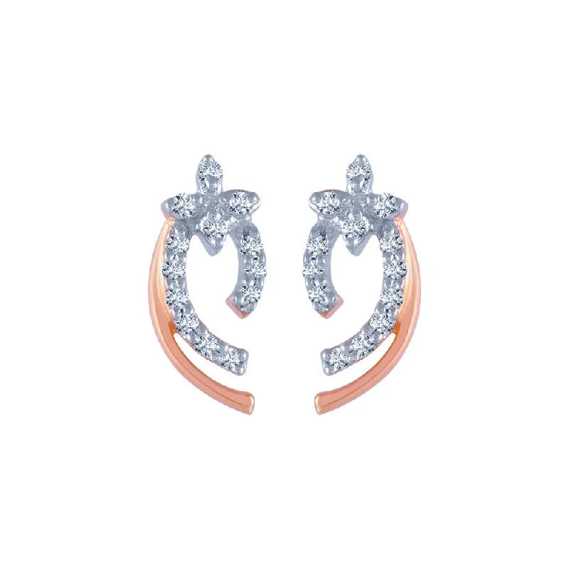 Unique Designer Earrings-14k (585) Rose Gold And Diamond Stud Earrings For Women