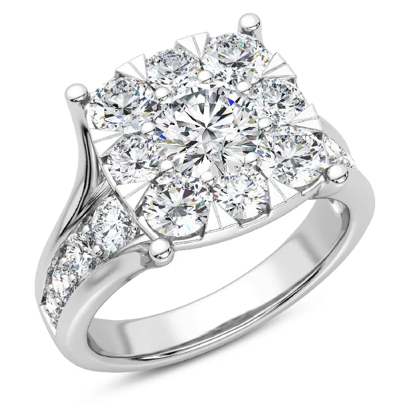 Unique Couples Rings-Signature EcoLove 2 1/2 CTW Lab Grown Diamond Cluster Engagement Ring in 14KT White Gold