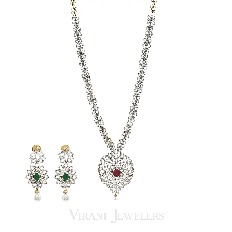 Colored Stone Necklace-11.72CT Diamond Butterfly Link Necklace & Earrings Set in 18K Yellow Gold