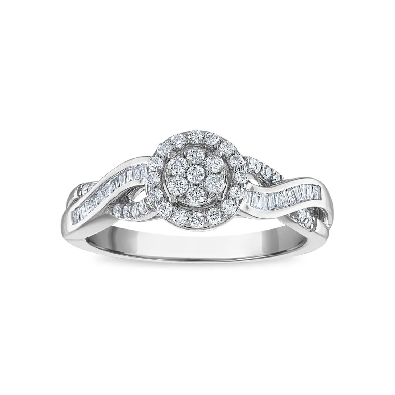 Luxury Wedding Ring-1/3 CTW Diamond Cluster Round & Baguette Ring in 10KT White Gold