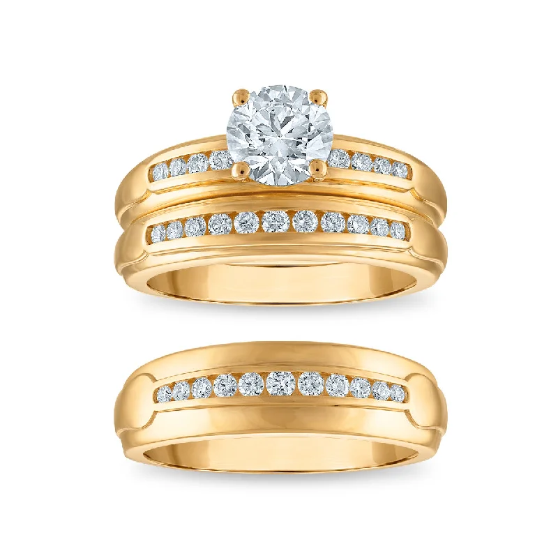 Women’s Gemstone Ring-EcoLove 1-1/2 CTW Lab Grown Diamond Wedding Trio Set in 10KT Yellow Gold