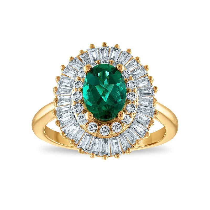 Emerald Cut Engagement Ring-Emerald and Diamond Halo Ring in 10KT Yellow Gold