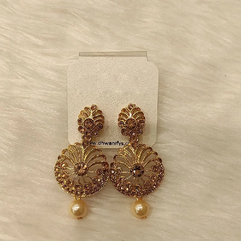 Red Gem Earrings-Dhwani Gold Plated Austrian Stone Dangler Earrings