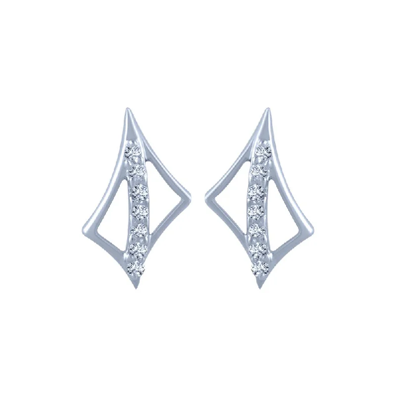 Beaded Earrings-14k (585) White Gold And Diamond Stud Earrings For Women