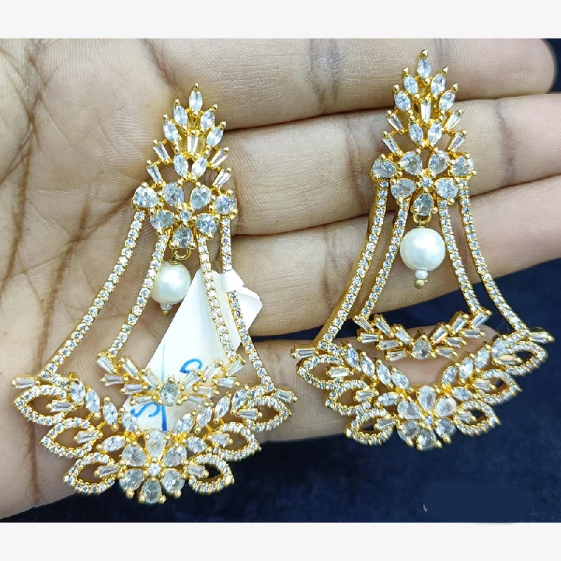 Elegant Hoop Earrings-Jain Jewellers Gold Plated Ad Stone Dangler Earrings