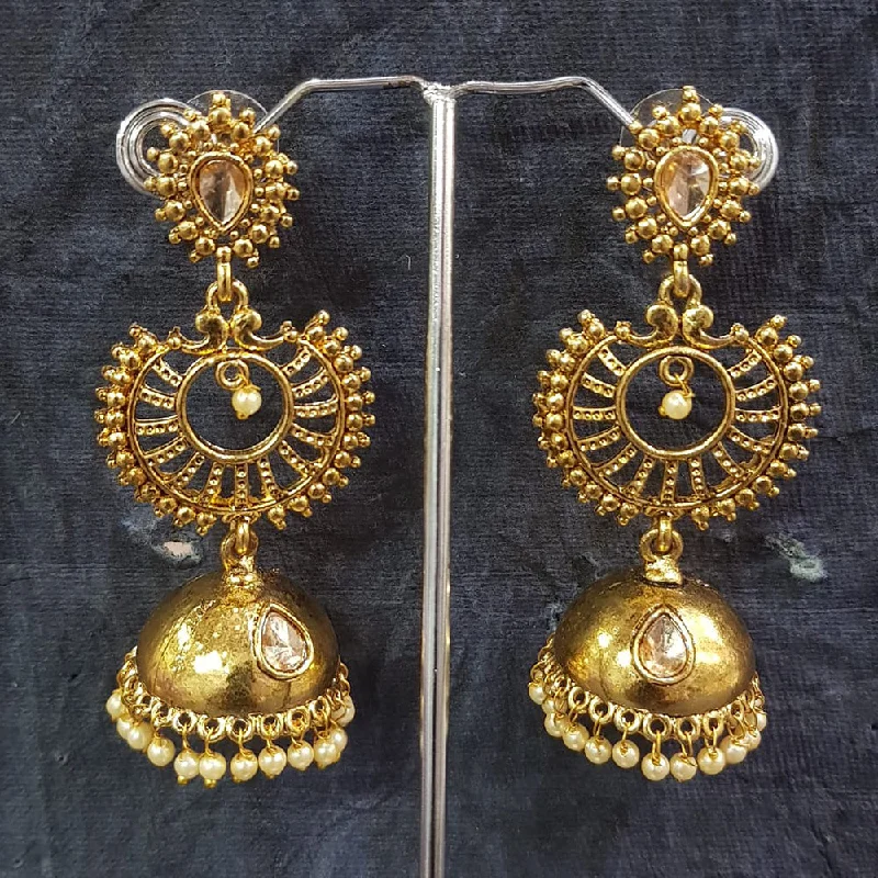 Bohemian Earrings-Shreeji Gold Plated Crystal Stone Jhumki Earrings