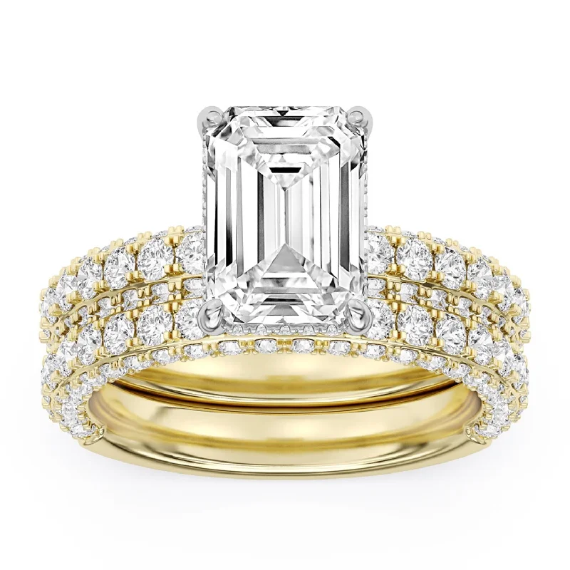 Silver Heart Ring-Signature EcoLove Diamond Dreams 5-1/2 CTW 100 Facet Centurion Diamond Bridal Set in 18KT Yellow Gold