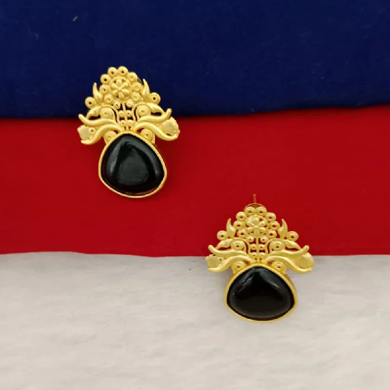 Trendy Earrings for Young Women-Marudhar Creations Gold Plated Matte Finish Pota Stone Stud Earrings