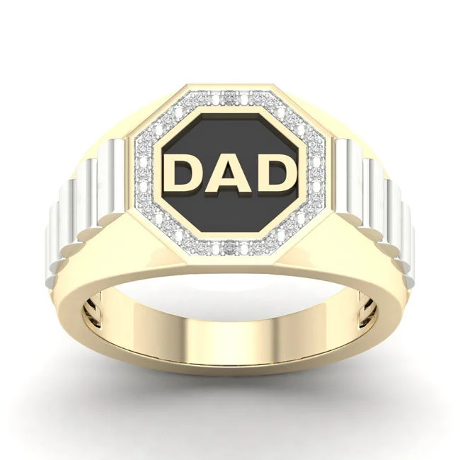 Unique Wedding Rings-1/20 CTW Diamond Dad Ring in 10KT White and Yellow Gold