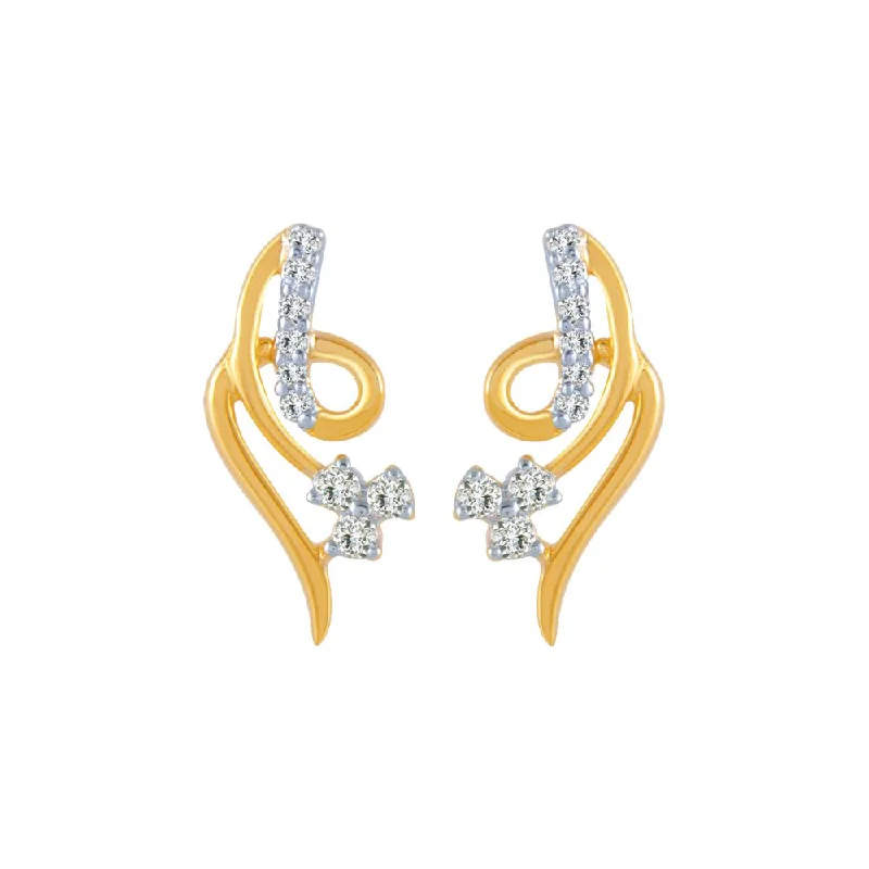 Funky Earrings-14k (585) Yellow Gold And Diamond Stud Earrings For Women