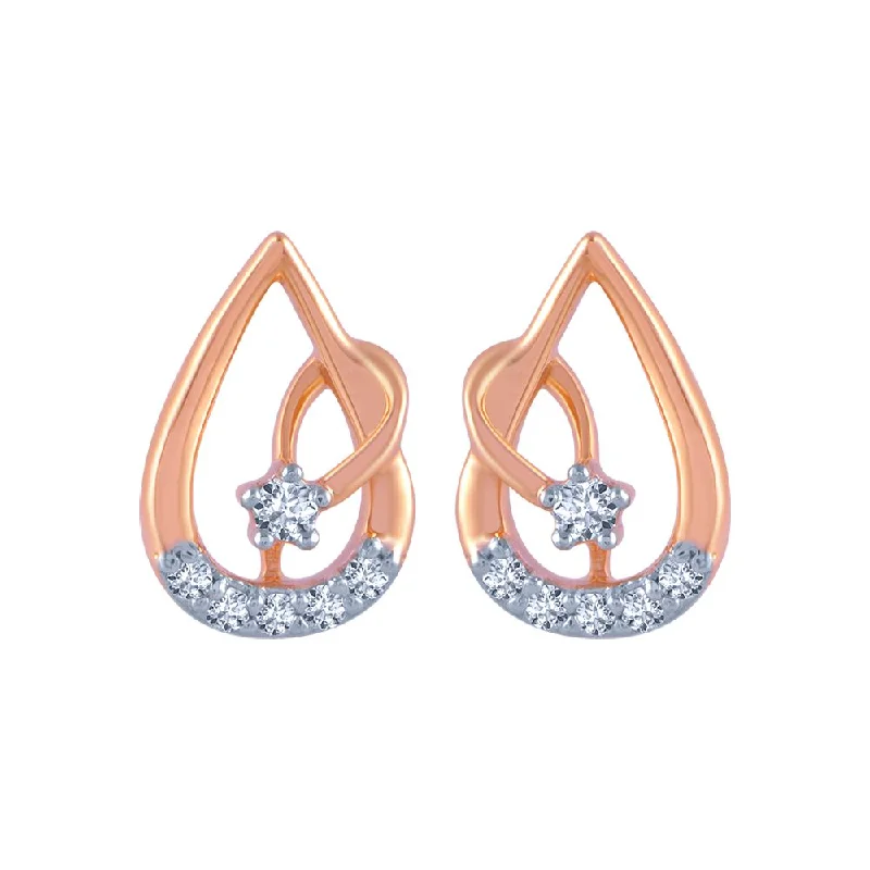 Large Statement Earrings-14k (585) Rose Gold And Diamond Stud Earrings For Women