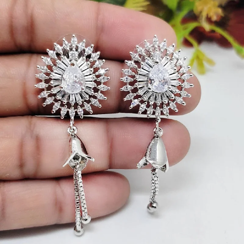 Hoop Earrings for Everyday-Aamrapali Silver Plated AD Dangler Earrings